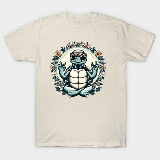 Hippie Meditating Turtle T-Shirt by Total 8 Yoga